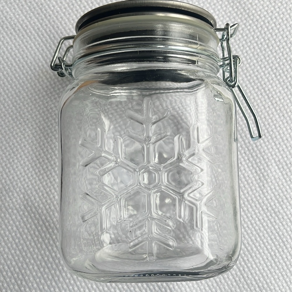 Anchor Hocking Quart Size Clear Glass Jar with Snowflake Design